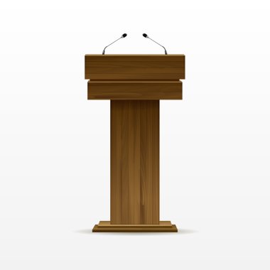 Wood Podium Tribune Rostrum Stand with Microphone clipart