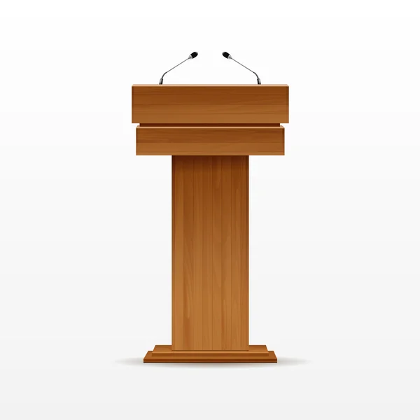 Wood Podium Tribune Rostrum Stand with Microphone — Stock Vector