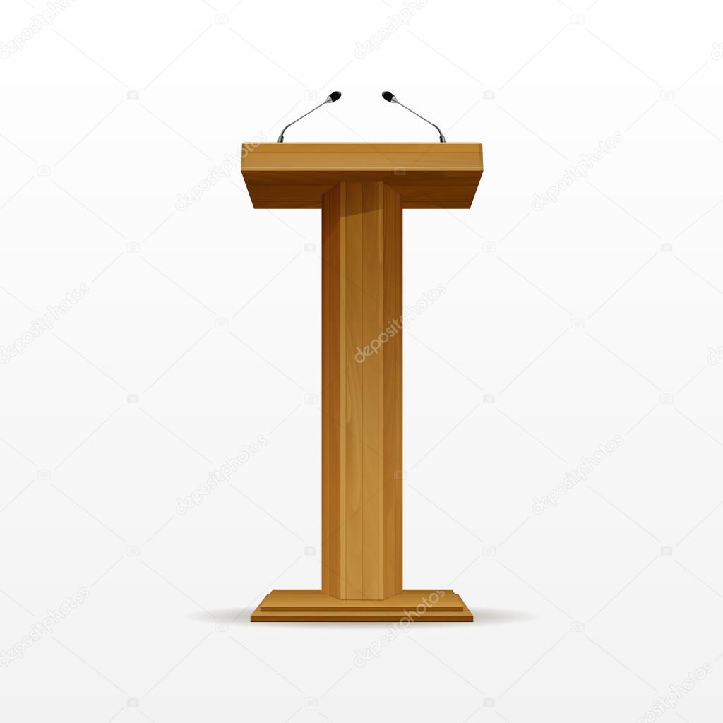 Wood Podium Tribune Rostrum Stand with Microphones