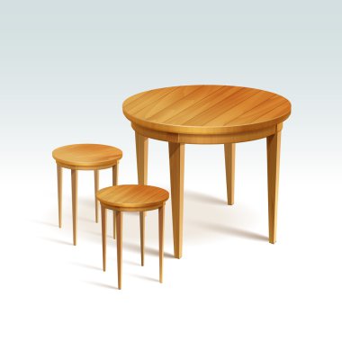iki sandalye ile vektör boş yuvarlak ahşap masa
