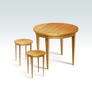 Vector Empty Round Wood Table with Two Chairs clipart