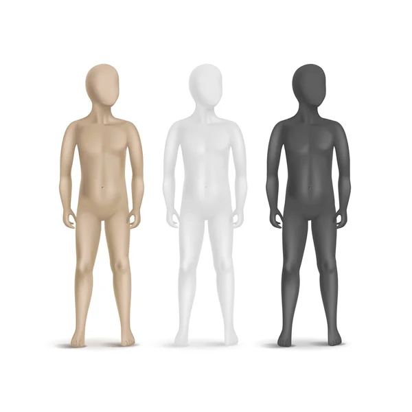 Set of Three Child Mannequins Isolated on White — Stock Vector