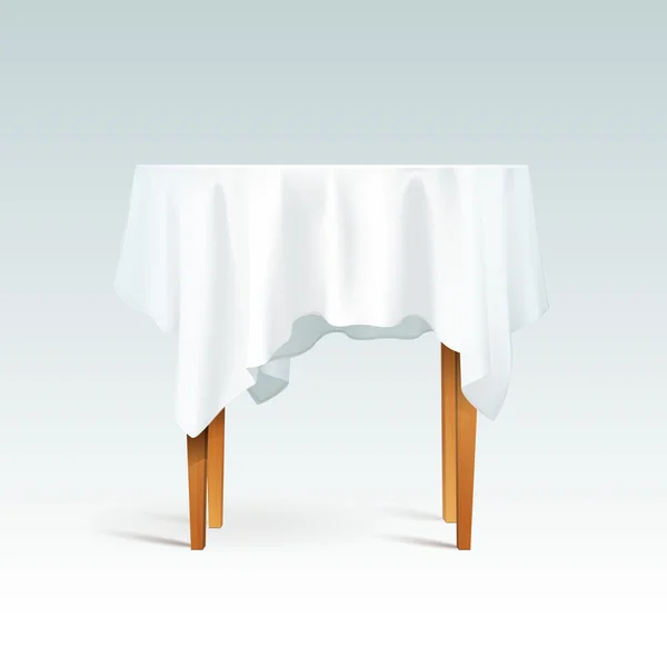Meja Bundar Kayu Vektor Kosong dengan Tablecloth - Stok Vektor