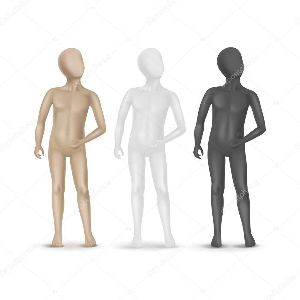 Set of Three Child Mannequins Isolated on White