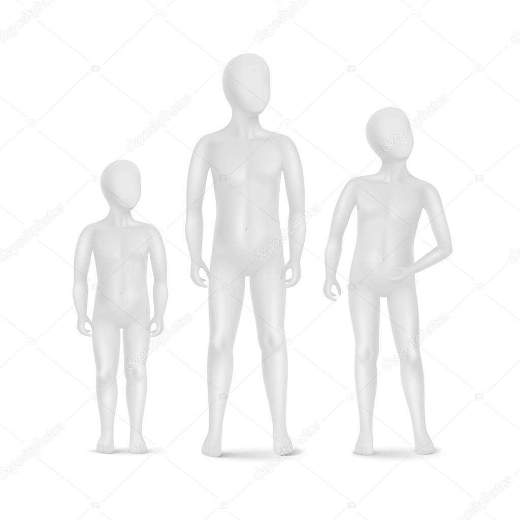 Set of Three Child Mannequins Isolated on White