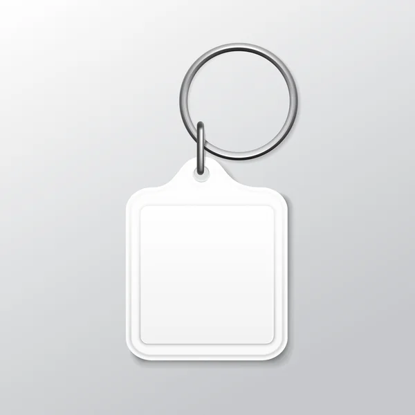 Llavero cuadrado en blanco con anillo y cadena para llave — Archivo Imágenes Vectoriales