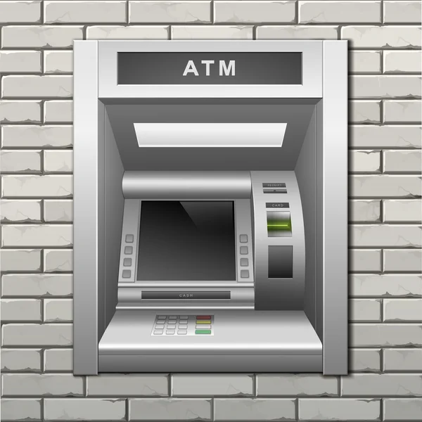 Distributeur automatique de billets de banque sur un fond de mur de brique — Image vectorielle