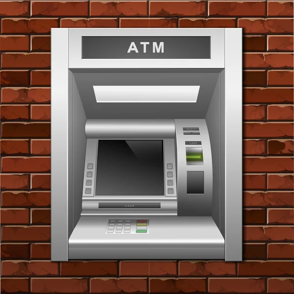 ATM-Geldautomaat bank op een bakstenen muur achtergrond — Stockvector