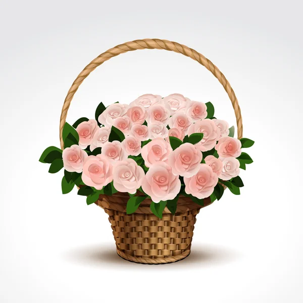 ตะกร้าดอกกุหลาบสีชมพู — ภาพเวกเตอร์สต็อก