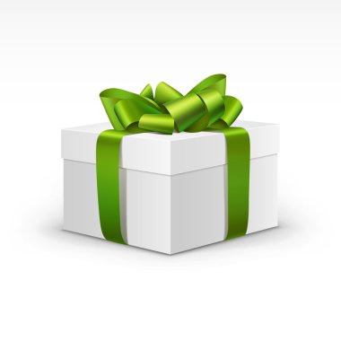 ışık yeşil şerit izole beyaz hediye kutusu