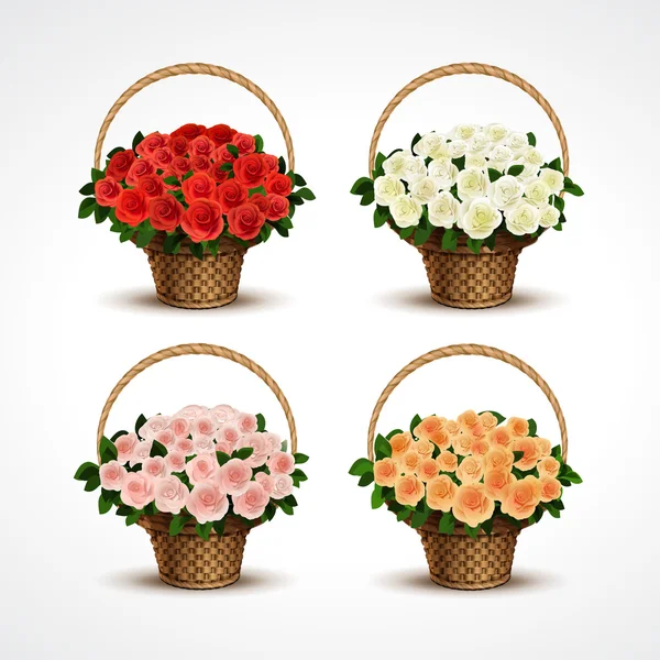 Set Canastas de Rosas Aisladas — Vector de stock