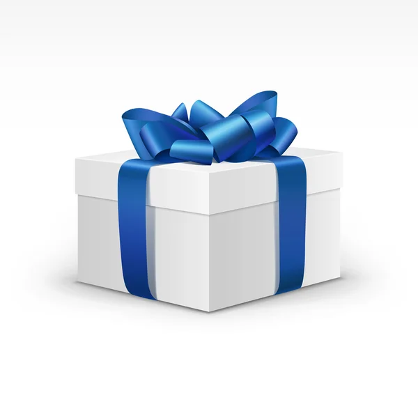 Caja de regalo blanca con cinta azul aislada — Archivo Imágenes Vectoriales
