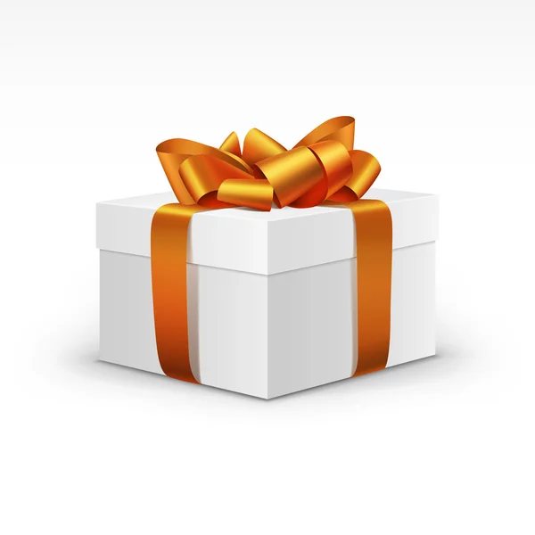 Caja de regalo blanca con cinta naranja aislada — Vector de stock