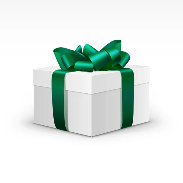 Boîte cadeau blanche avec ruban vert isolé — Image vectorielle
