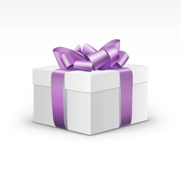 Caja de regalo blanca con cinta violeta púrpura claro Vector de stock