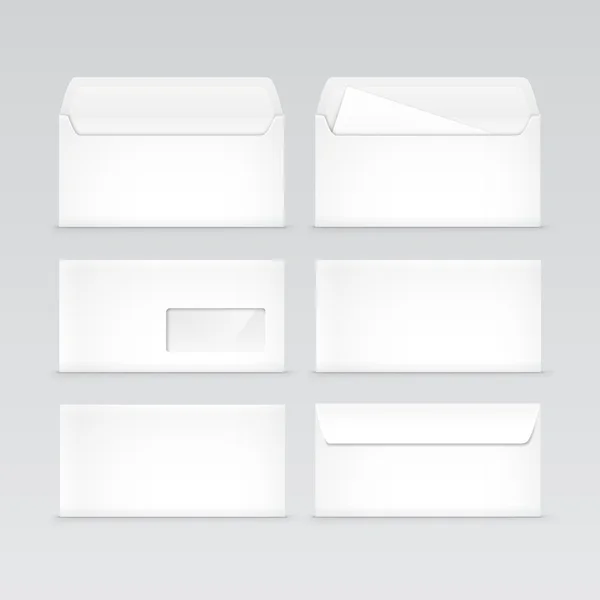 Conjunto de envelopes brancos em branco isolados — Vetor de Stock