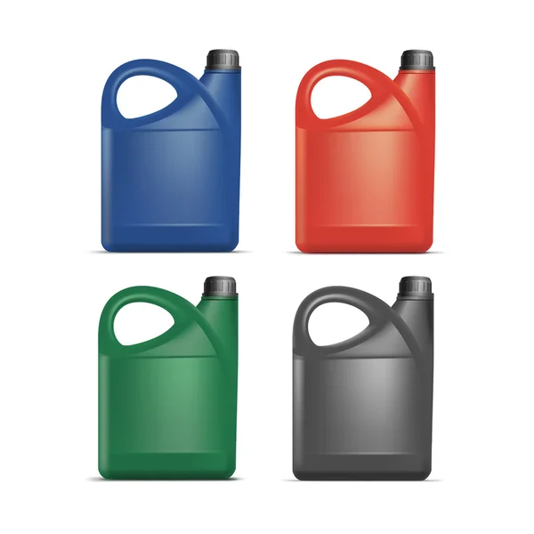 Set von leeren Plastikkanistern Kanister Gallone Öl — Stockvektor