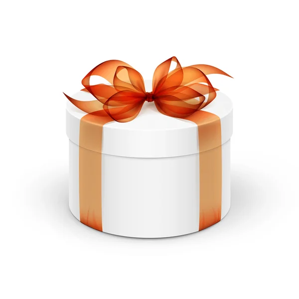 White Round Gift Box with Orange Ribbon and Bow — Stock Vector