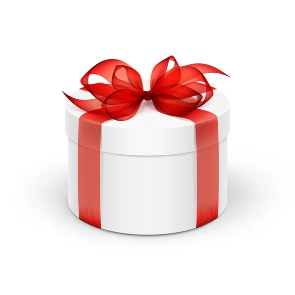 White Round Gift Box with Red Ribbon and Bow — Wektor stockowy