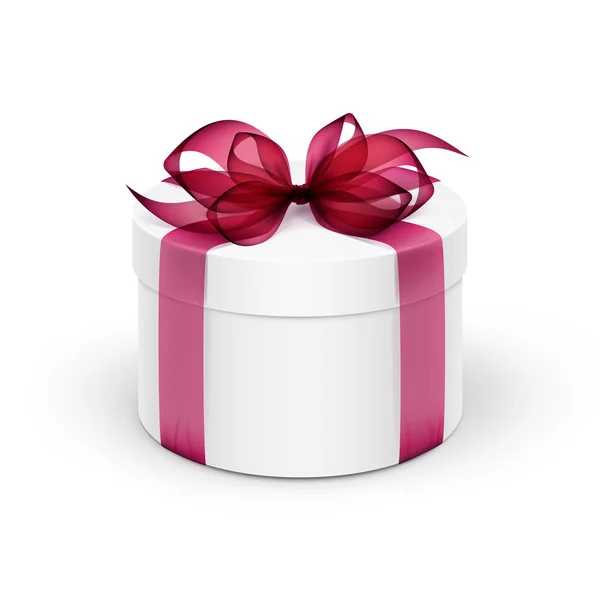 White Round Gift Box with Red Ribbon and Bow — Stock Vector