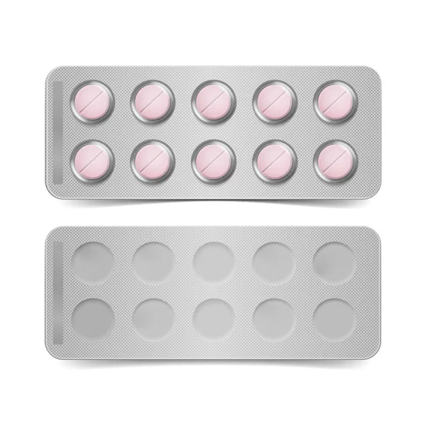 Vector Pack of Pink Pills Isolated on White — Stock Vector