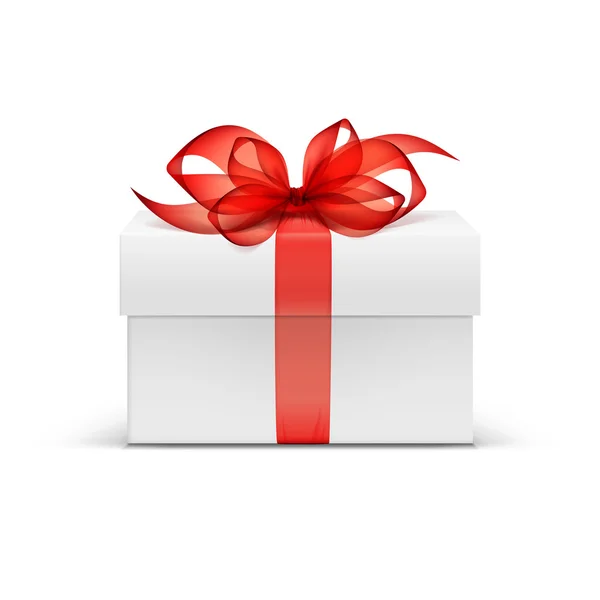 White Square Gift Box with Red Ribbon and Bow — Stock Photo, Image