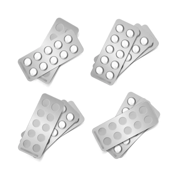 Vector Set of Packs for Pills Isolated on White — Stock Vector