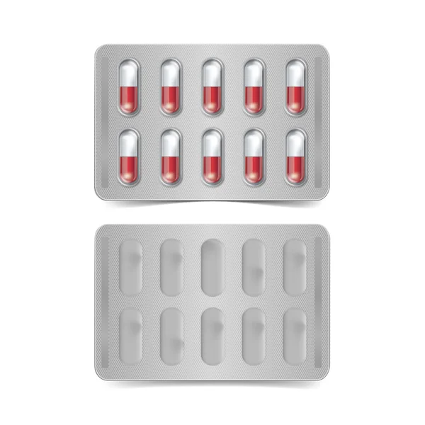 Vector Pack of Red and White Capsules Isolated — Stock Vector