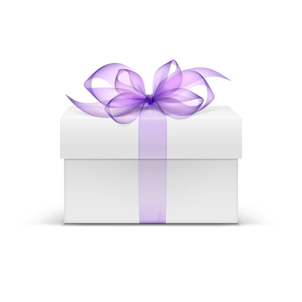 Vector White Square Gift Box with Purple Ribbon