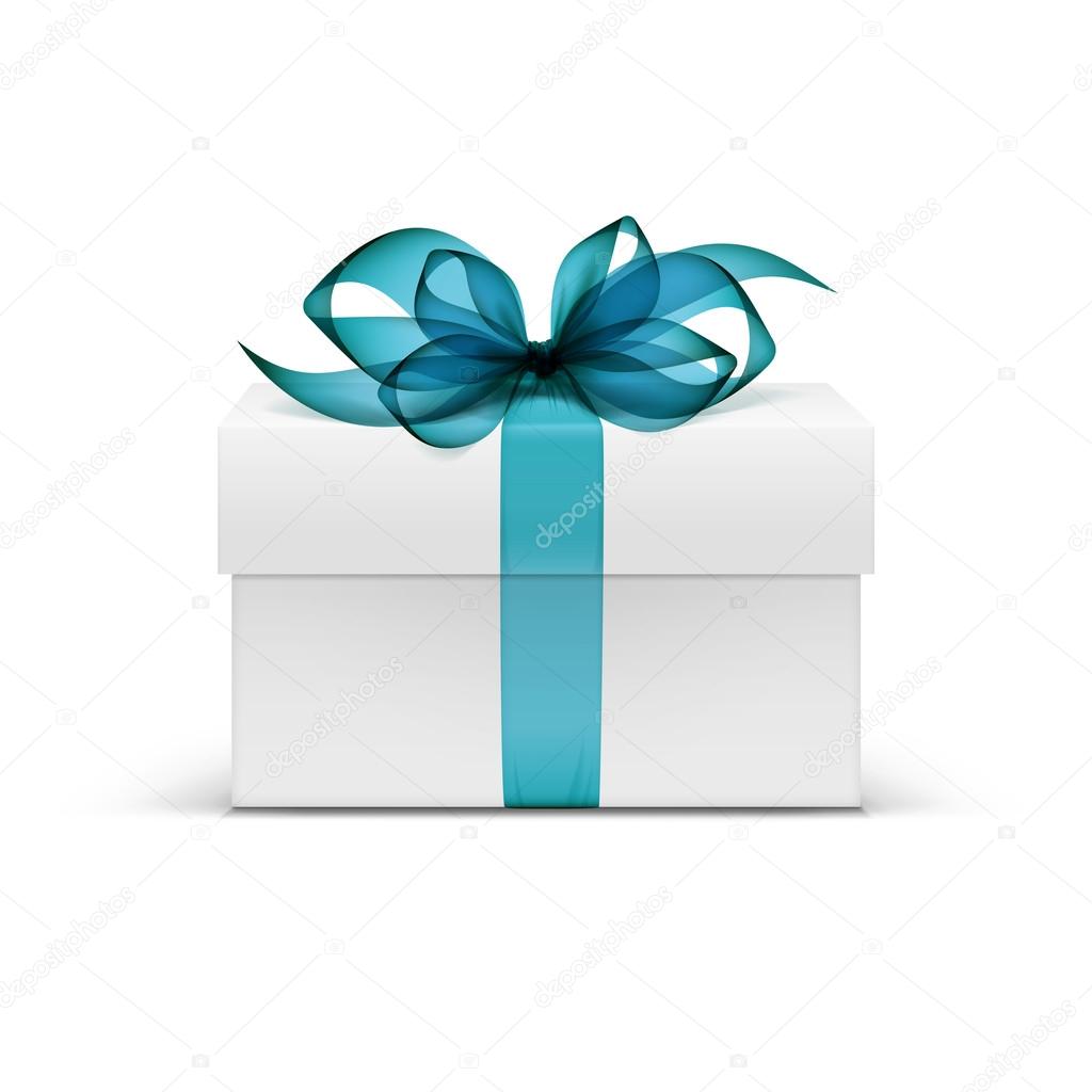 White Square Gift Box with Light Blue Ribbon