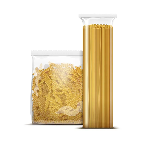 Espaguete e Fusilli Espiral Pasta Embalagem — Vetor de Stock