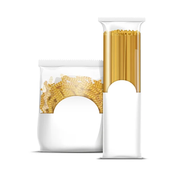 Espaguetis y Fusilli Espiral Pasta Embalaje — Vector de stock