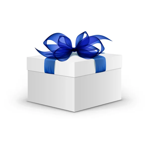 Wit vierkant Gift Box met blauw lint en Bow — Stockvector