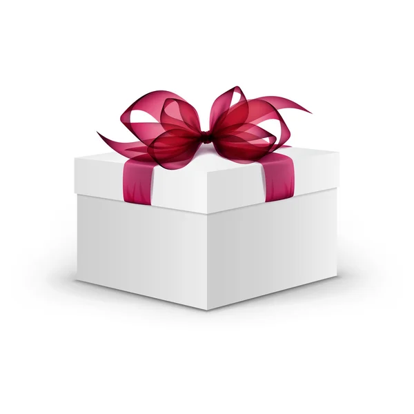 Wit vierkant Gift Box met rood lint en Bow — Stockvector