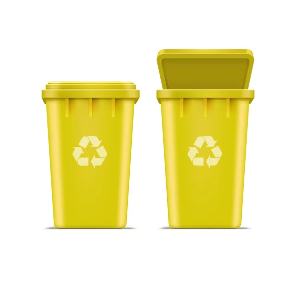 Papelera de reciclaje amarillo vectorial para basura y basura — Vector de stock