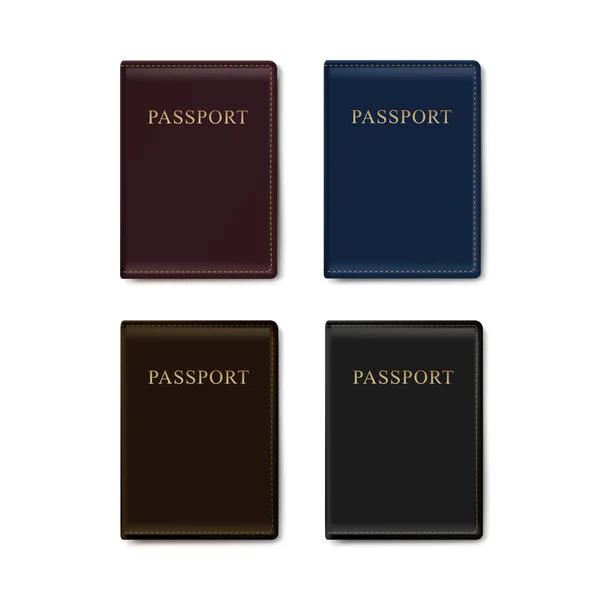 向量集的皮革覆盖为孤立的护照 — 图库矢量图片