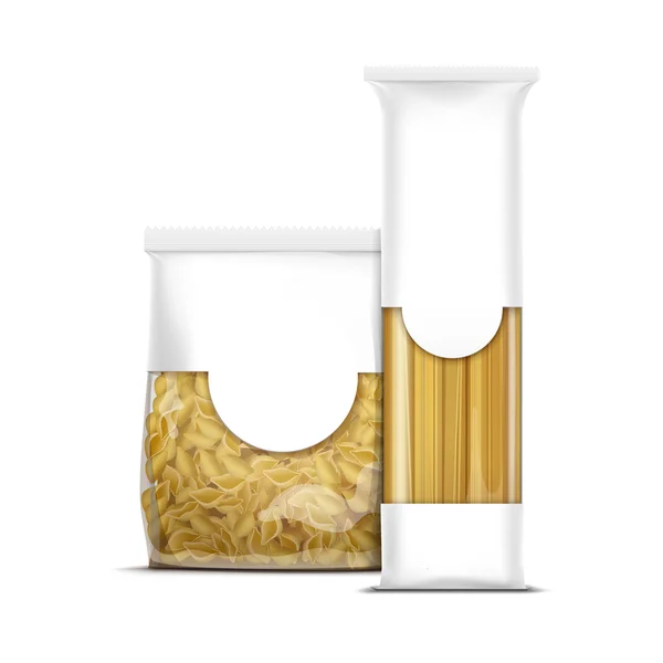 Spaghetti i muszle makaronu pakowania szablon — Wektor stockowy