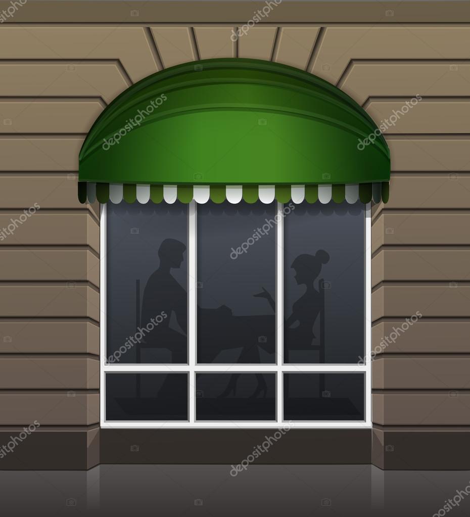Vector Exterior of Restaurant Cafe Front with Big Window and Place for Name