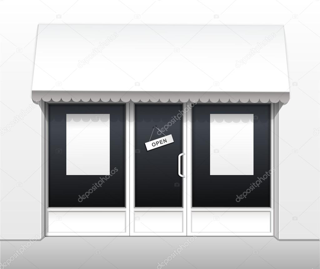 Vector Exterior of Restaurant Cafe Shop Front with Big Window and Place for Name