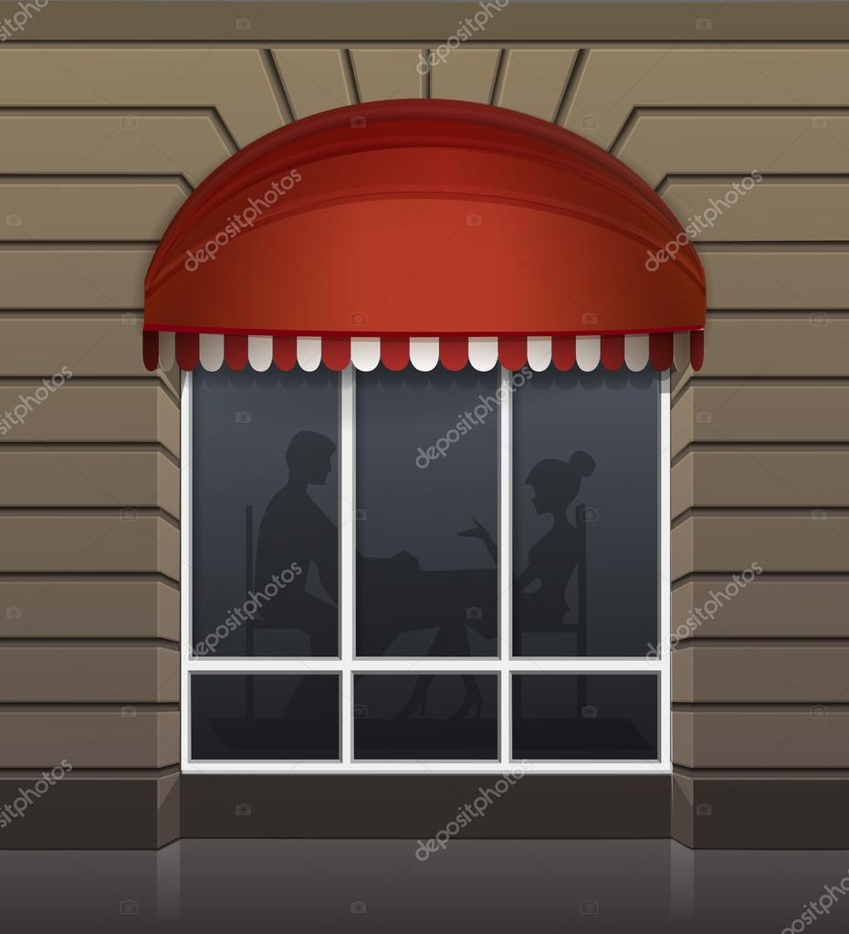 Vector Exterior of Restaurant Cafe Front with Big Window and Place for Name