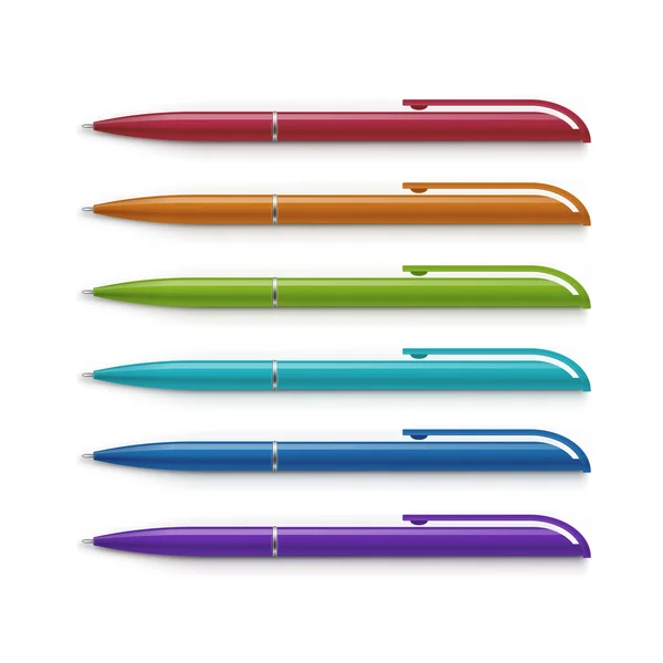 Ensemble de stylos multicolores vierges isolés sur blanc — Image vectorielle