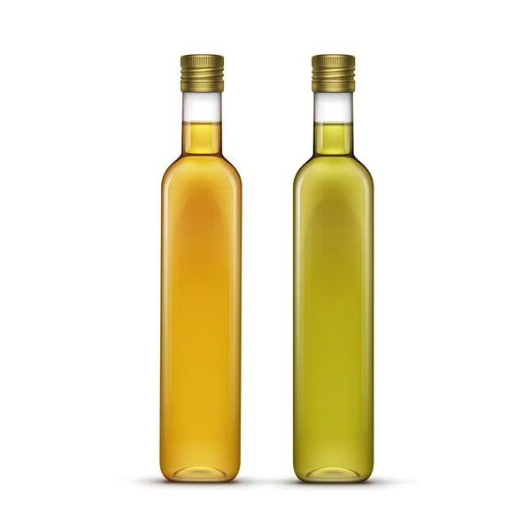 Vector conjunto de botellas de vidrio de aceite de oliva o girasol — Vector de stock