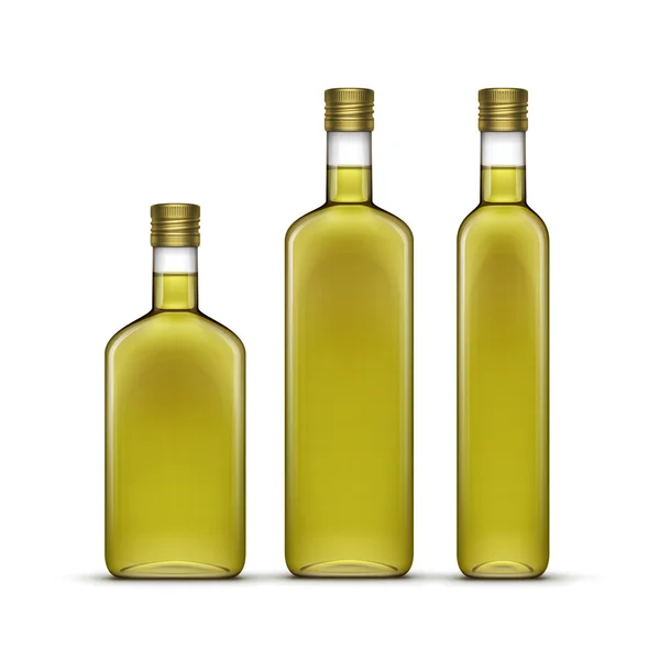 Vector conjunto de botellas de vidrio de aceite de oliva o girasol — Vector de stock