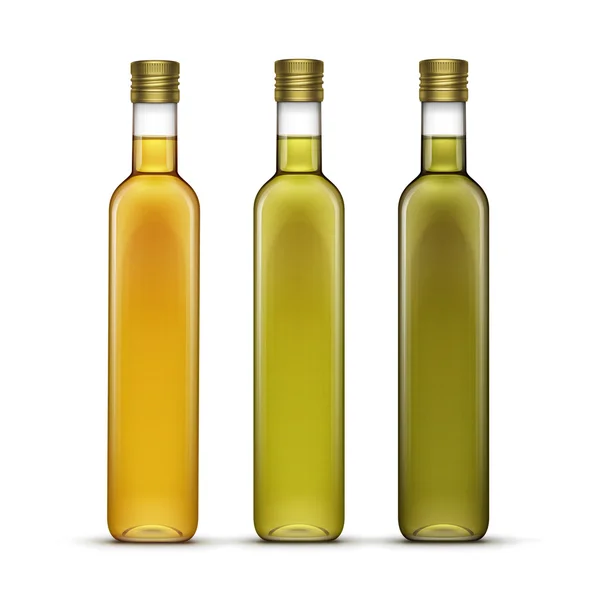 Set vettoriale di bottiglie di vetro di olio di oliva o di girasole — Vettoriale Stock