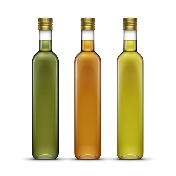 Vector conjunto de botellas de vidrio de aceite de oliva o girasol — Vector de stock