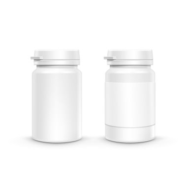 Vektör plastik ambalaj şişe hap için kapaklı