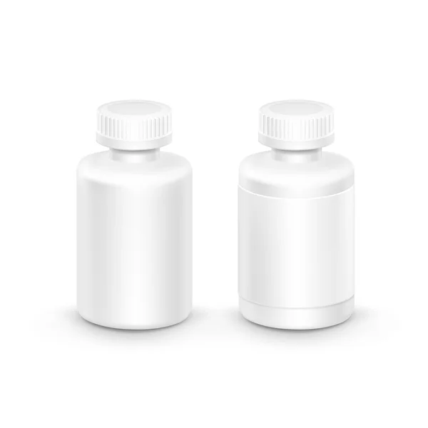Διάνυσμα πλαστική συσκευασία φιάλη με πώμα για χάπια — Διανυσματικό Αρχείο