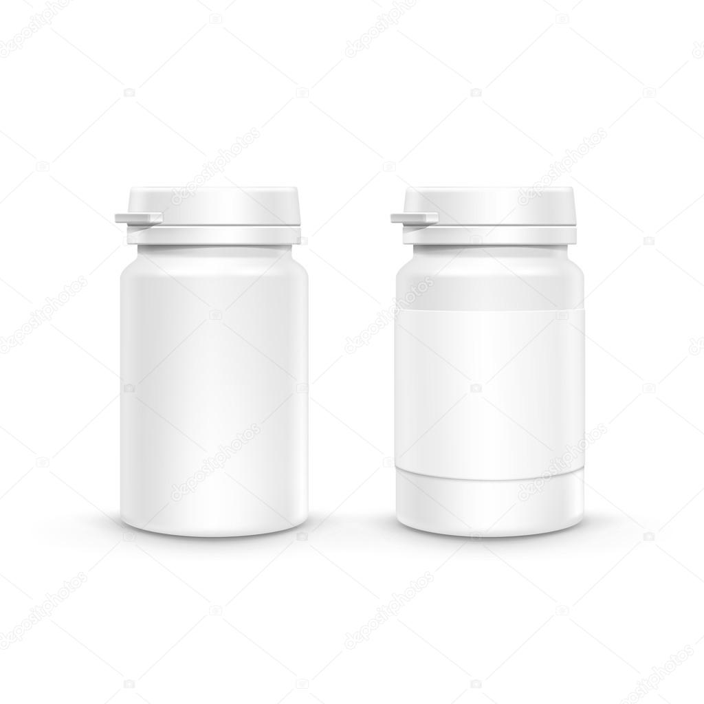 Vector Blank Plastic Packaging Bottle with Cap for Pills Isolated on White Background