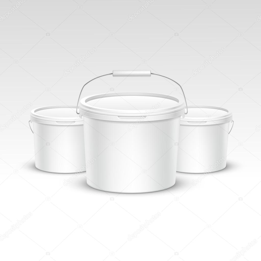 Vector Set of Blank Plastic Bucket Container Packaging Isolated on White Background