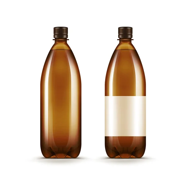 Bouteille en plastique de Kvass de bière d'eau brune blanche de vecteur — Image vectorielle